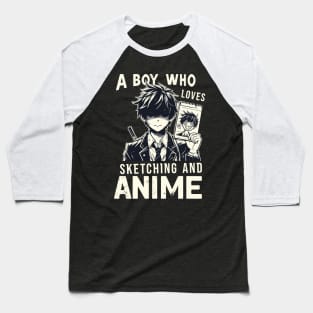 A Boy Who Loves Sketching And Anime Japanese Manga Drawing Baseball T-Shirt